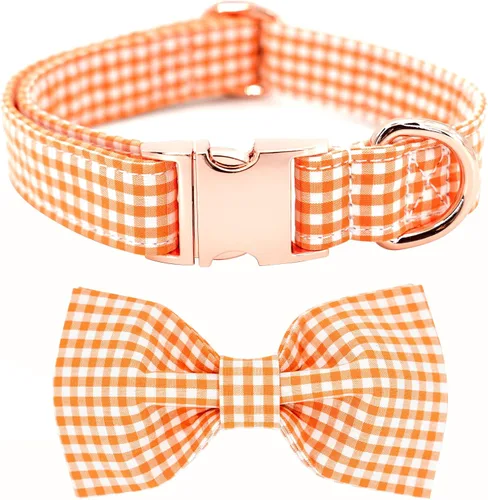 Tunkoo Collar para perro con pajarita, elegante, a cuadros, suave, cómodo, de algodón, ajustable, hebilla de metal de alta calidad, pequeño, Cuello