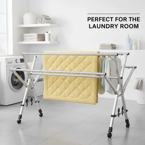 Miniatura 6 de This Foldable Stainless Steel Clothes Rack, Telescopic Laundry Drying Hanger, Expandable Folding Garment Rack for Indoor Outdoor, Space-Saving Heavy