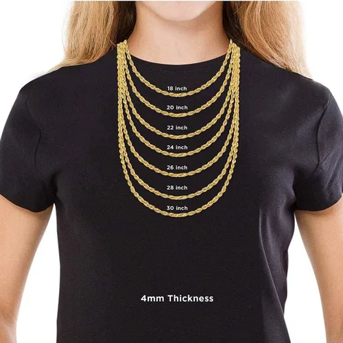 Miniatura 6 de 10K SOLID Yellow Gold 1.25mm-5.00mm Thick Shiny Diamond-Cut Mens Solid Rope Chain Necklace for Pendants and Charms and Bracelet with Lobster-Claw
