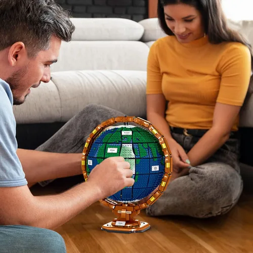 Miniatura 7 de Ideas The Globe - Juego de construcción para adultos, 2514 piezas, decoración del hogar, mapa del mundo, globo giratorio, regalos para quienes aman