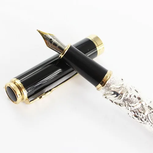 Miniatura 5 de Gullor Pluma estilográfica plateada con clip dorado y dragón auspicioso negro