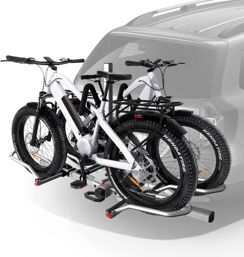 Miniatura 6 de KYX Soporte de bicicleta eléctrica montado en enganche de 220 libras, estilo plataforma de 2 bicicletas para autos, camiones, SUV, minivans, se