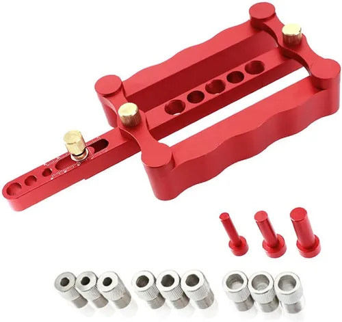 Joywayus Autocentrado Dowelling Jig, métrico estándar 6/8/0.394 in tacos Jig Accesorios, Guía de perforación de agujero de clavija de madera