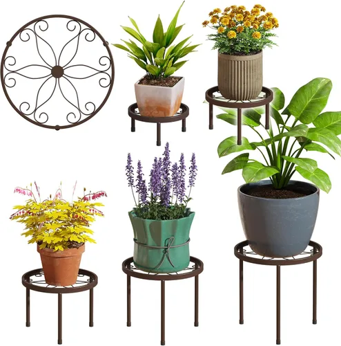 Soporte para plantas para interiores y exteriores, paquete de 5 soportes de metal resistente, múltiples plantas, soporte de hierro antioxidante,