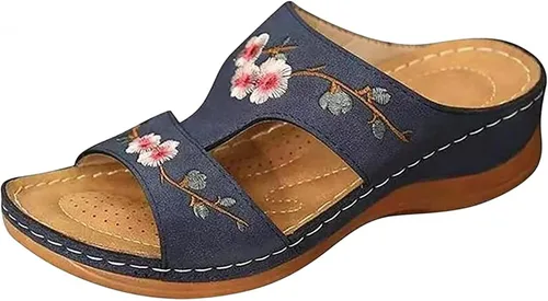 Miniatura 107 de Ladmiple Sandalias ortopédicas florales de moda 2023 con soporte de arco, zapatillas romanas casuales con puntera abierta