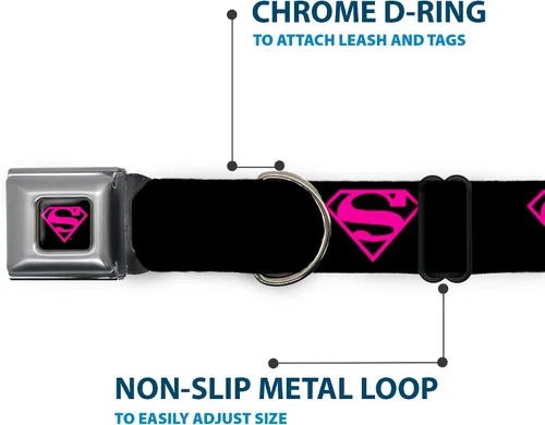Miniatura 5 de buckle-down 9 – 15" Superman Escudo Negro/caliente Rosa Perro Cuello, pequeñas