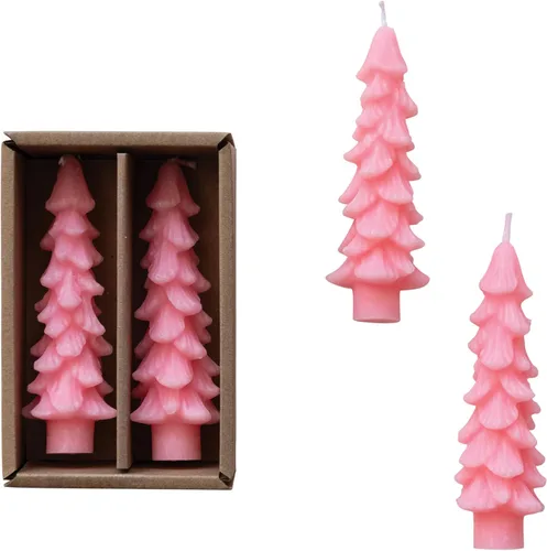 Miniatura 27 de Creative Co-Op Velas cónicas en forma de árbol sin perfume, color beige ponche de huevo, juego de 2 en caja Ponche de huevo beige