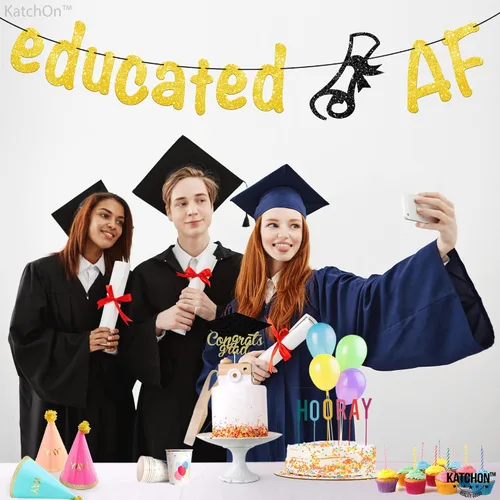 Miniatura 7 de KatchOn, Cartel AF educativo dorado con purpurina – 10 pies, NO DIY Cartel de graduación 2026, decoraciones de fiesta de graduación 2026 Banners