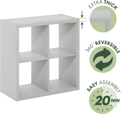 Miniatura 6 de Furinno Organizador de Almacenamiento en Cubos Decorativos con Respaldo Abierto, 4 Cubos, Gris Claro