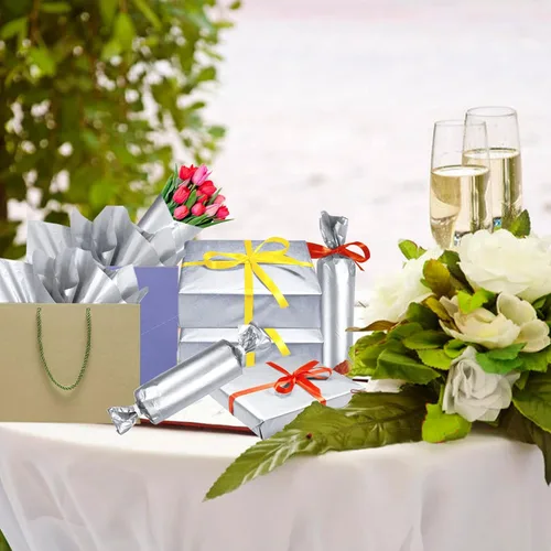 Miniatura 2 de 100 hojas de papel de seda plateado Artdly 12 x 20 pulgadas, papel de regalo plateado a granel para bodas, cumpleaños, proyectos DIY, envoltorios
