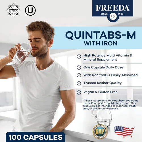 Miniatura 2 de FREEDA Multivitamínico - Quintabs-M con hierro - Suplementos multivitamínicos Kosher para la salud de la mujer - Multivitaminas para mujeres