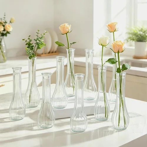 Jarrones altos de cristal para centros de mesa, jarrón acanalado a granel a granel, moderno jarrones florales delgados de 8 pulgadas para decoración