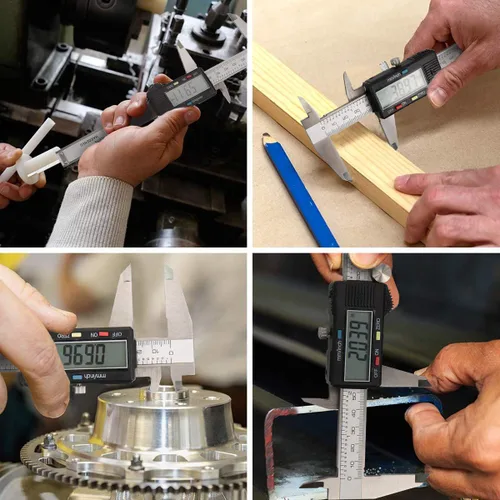 Miniatura 4 de Herramienta de medición de calibre, Qfun calibre digital de vernier de acero inoxidable de 6 pulgadas/150 mm, micrómetro digital impermeable, fácil