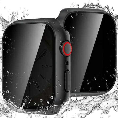 Goton Estuche de Privacidad Resistente al Agua para Apple Watch Protector de Pantalla, Película de Vidrio Templado Anti-Espía Funda de PC Rígida