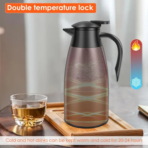 Miniatura 3 de Jarra térmica de café de acero inoxidable de 2 litros, aislada al vacío, de 20 a 24 horas, botella de agua térmica de gran capacidad para el hogar