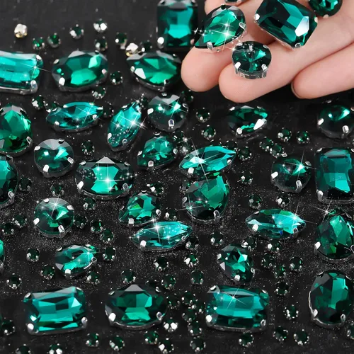 Miniatura 17 de WILLBOND 156 piezas de diamantes de imitación para coser con garra, diamantes de imitación de cristal con base plana, gemas con engaste de metal