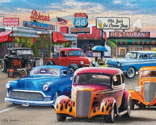 Miniatura 8 de Springbok 's Classic Car Show - Rompecabezas de 1000 piezas para adultos exhibe hot rods y autos clásicos en todo su colorido esplendor. Fabricado