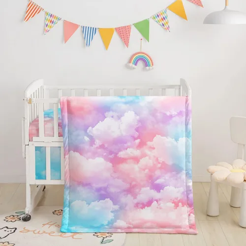 Miniatura 14 de Juego de ropa de cama para cuna de 3 piezas, edredón de guardería con estampado de mariposas en acuarela, sábana y falda para bebés niños y niñas