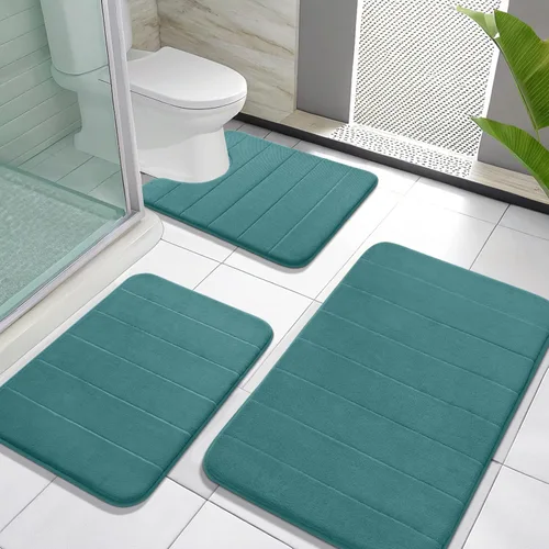 Miniatura 23 de Yimobra Juego de 3 tapetes de baño de espuma viscoelástica con alfombra de inodoro en forma de U, antideslizantes, súper suaves, absorbentes, de Gris