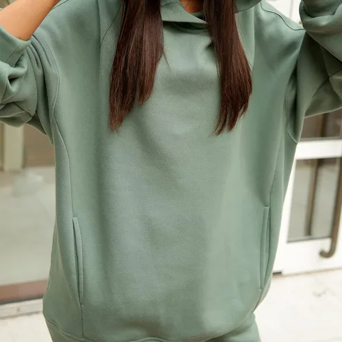 Miniatura 5 de Chándal para mujer, para otoño, invierno, casual, de gran tamaño, liso, básico, pantalones elásticos, sudadera deportiva con capucha, Blanco