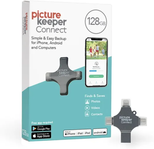 Picture Keeper Connect para iPhone, Android, USB-C, PC y Mac - USB de 128GB para copia de seguridad de fotos, videos, contactos, copia de seguridad