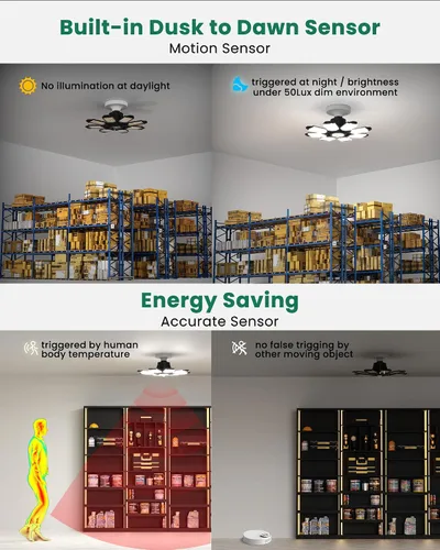 Miniatura 4 de Luz de garaje con sensor de movimiento, 25000 lm 250 W, luz LED de techo para garaje activada por movimiento, con sensor de movimiento