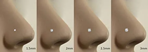 Miniatura 3 de Anillo de nariz de oro blanco macizo de 14 quilates, sin rosca, 0.059in, 0.098in o 0.118in, circonita cúbica transparente 18G, 16G