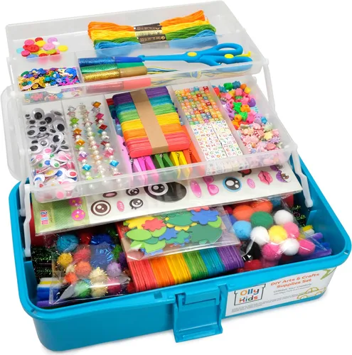 Olly Kids Biblioteca de kits de manualidades en una caja organizadora de plástico para manualidades, suministros de arte y manualidades para niños