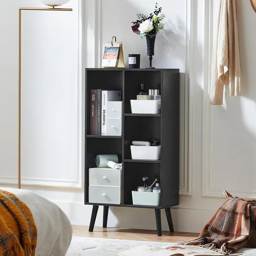 Miniatura 9 de LEYAOYAO Estantería de 5 cubos de 3 niveles con patas, estante negro menta para libros para niños, bonito organizador de almacenamiento, estantes