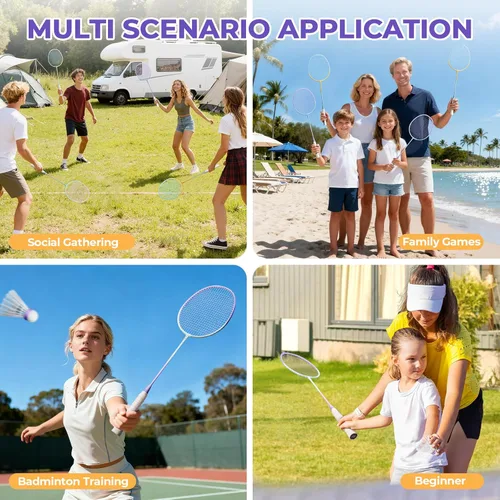Miniatura 7 de HIRALIY Badminton Rackets Set for Backyards, Badminton Set, Includ 2/4 Rackets, 6/12 Birdies, 1 Carrying Bag, Outdoor Game for Adult Family Beginner