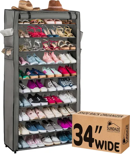 Miniatura 8 de Sundaze Zapatero con cubierta - Estante para zapatos de 10 niveles para entrada de puerta frontal, organizador de zapatos alto y resistente