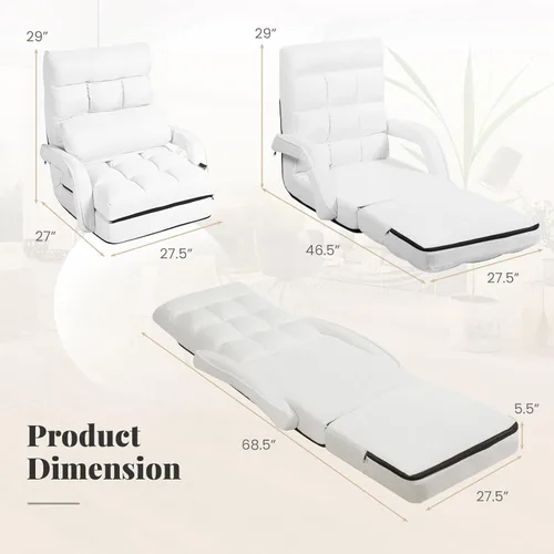 Miniatura 3 de Giantex Chaise Lounge - Sillón plegable multiusos para interiores, 6 posiciones ajustables, reposabrazos integrados, almohada lumbar, asiento
