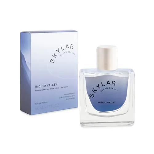 Skylar - Perfume Indigo Valley, Eau de Perfume, hipoalergénico y limpio, mujer y hombre, vegano y seguro, amaderado y floral, notas de arándano