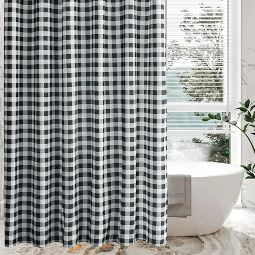 Biscaynebay - Cortinas de ducha de tela texturizada 72" X 72", cortinas de baño de estilo granja modernas con estampado de cuadros en blanco y Negro