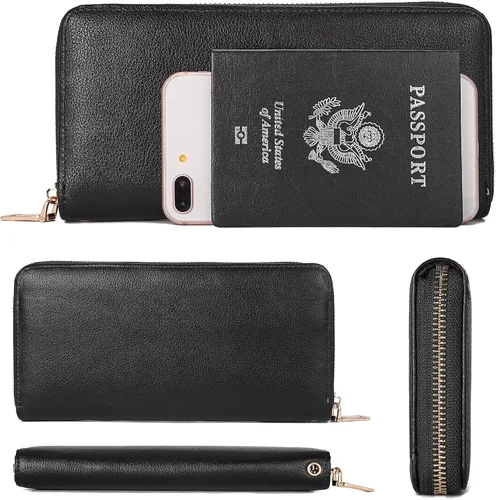 Miniatura 4 de WOZEAH - Cartera de piel sintética con cremallera y bloqueo RFID para mujer, ideal para viajar