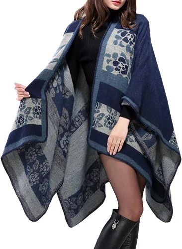 Miniatura 233 de Urban CoCo Poncho de colores para mujer, chal con frente abierto, color en bloques