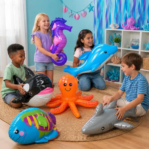 Miniatura 3 de Inflables bajo el mar: ballena, delfín, pulpo, tiburón, pez arcoiris, y caballitos de mar.