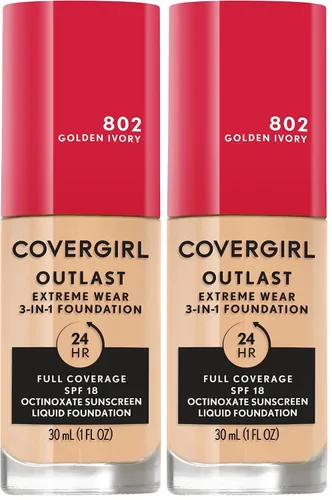 Miniatura 17 de Covergirl Outlast Extreme Wear Base líquida 3 en 1 de cobertura completa, protector solar SPF 18, beige pulido, 1 onza líquida