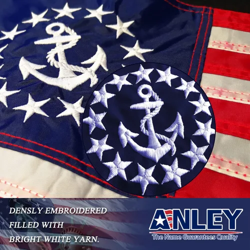 Miniatura 3 de Anley EverStrong - Bandera oficial de yates de 12 x 18 pulgadas, estrellas bordadas y rayas cosidas, 4 filas de costuras de cerradura, banderas