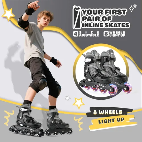 Miniatura 2 de 2PM SPORTS Patines en línea para niños y niñas de 4 a 8, 6 a 12 años, con ruedas iluminadas, cuchillas ajustables para niños y jóvenes principiantes