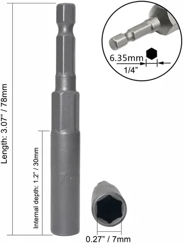 Miniatura 3 de Llave de vaso de 1/4 de pulgada con vástago hexagonal profunda, adaptador de llave eléctrica, herramienta de taladro de tuerca, 2 piezas (0.276 in)