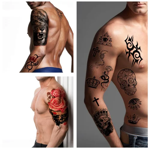 Miniatura 4 de Yazhiji 56 hojas de tatuajes temporales, 11 hojas de tatuajes de medio brazo para hombres o mujeres con 45 hojas de tatuajes falsos diminutos
