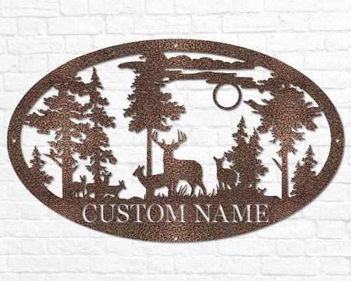 Miniatura 5 de Letrero de ciervo ovalado personalizado de metal para cabina Para exteriores, caza Regalo para cazador de ciervos Letrero de nombre de familia