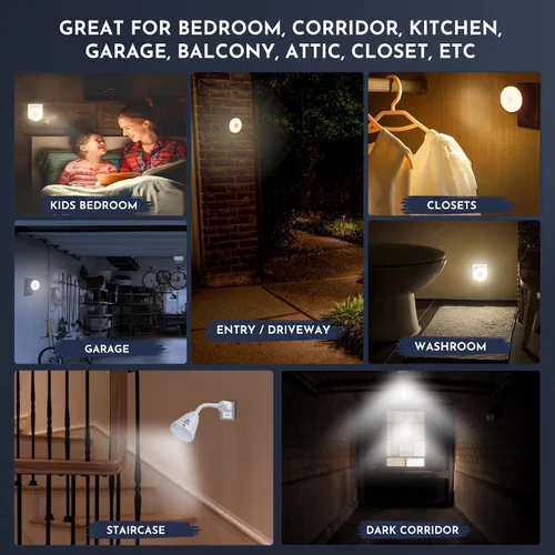 Miniatura 6 de Luz nocturna brillante LED con sensor de movimiento y luz, toma de corriente alterna, cuello flexible, giratorio, lámpara automática PIR