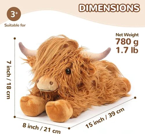 Miniatura 6 de Highland Cow - Animales de peluche para microondas, almohadilla térmica para calambres, alivio del dolor y estrés, calentable y refrigerable