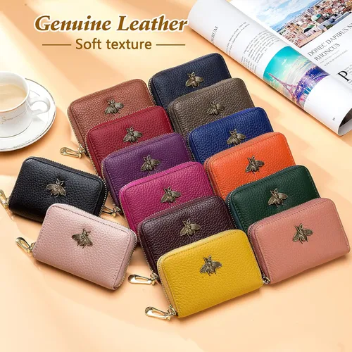 Miniatura 6 de imeetu Soporte para tarjetas de crédito RFID, cartera pequeña de cuero con cremallera para mujer