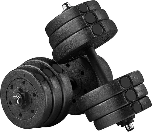 Yaheetech Juego de mancuernas ajustables, pesas para ejercicio y fitness, con 4 collares Spinlock para mujeres y hombres, gimnasio en casa,