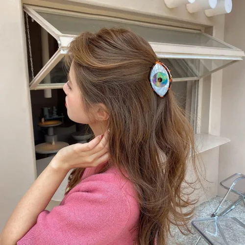 Miniatura 6 de Pinza para el cabello de ojo malvado de ojo grande, antideslizante, amuleto grande de pavo, horquilla fuerte para mujeres y niñas, accesorios D