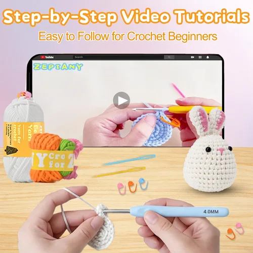Miniatura 6 de Zepiany Kits de ganchillo para principiantes - Conjuntos de tejido de animales de peluche todo en uno - Tutoriales en video paso a paso DIY Kits