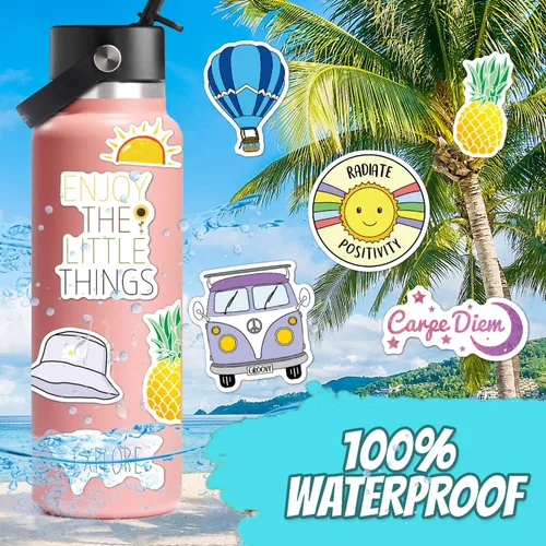 Miniatura 2 de 120 piezas de calcomanías Preppy, calcomanías de verano para botellas de agua para niñas, accesorio impermeable para laptop, lindas calcomanías